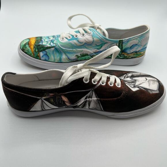 Vans Mens 6.5 Womens 8 Shoes Sneakers Blue Black Art Scenes Customized Skater - Picture 6 of 14